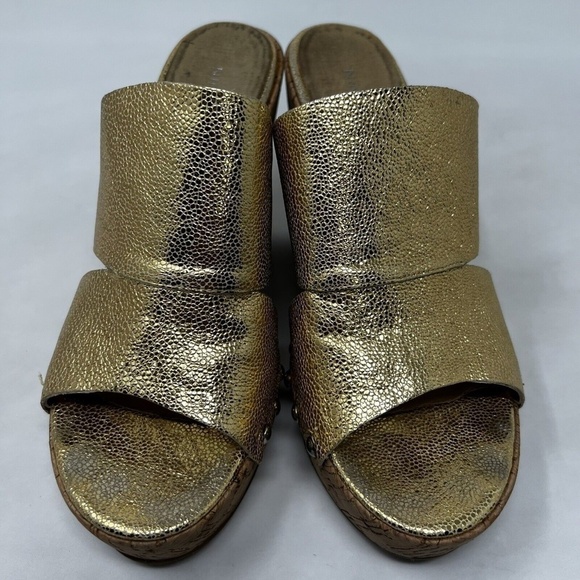 Nine West Open Toe Gold Strap NW Jaimy Wedge Heels Womens Size 8.5 M - Picture 7 of 12
